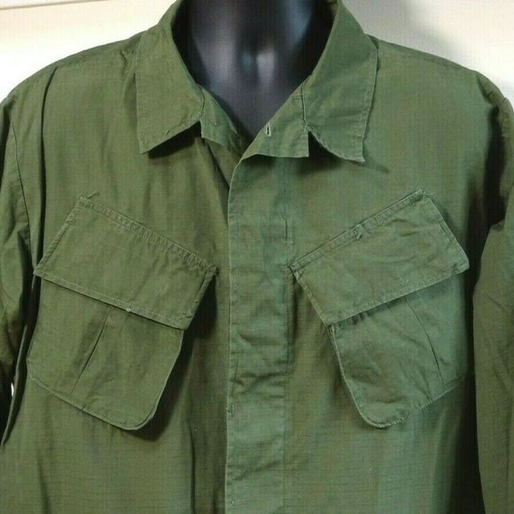 1970 Slant Pocket Vietnam Era OD Shirt Rip Stop Poplin OG 107 Class 1 Large Long - Picture 2 of 12